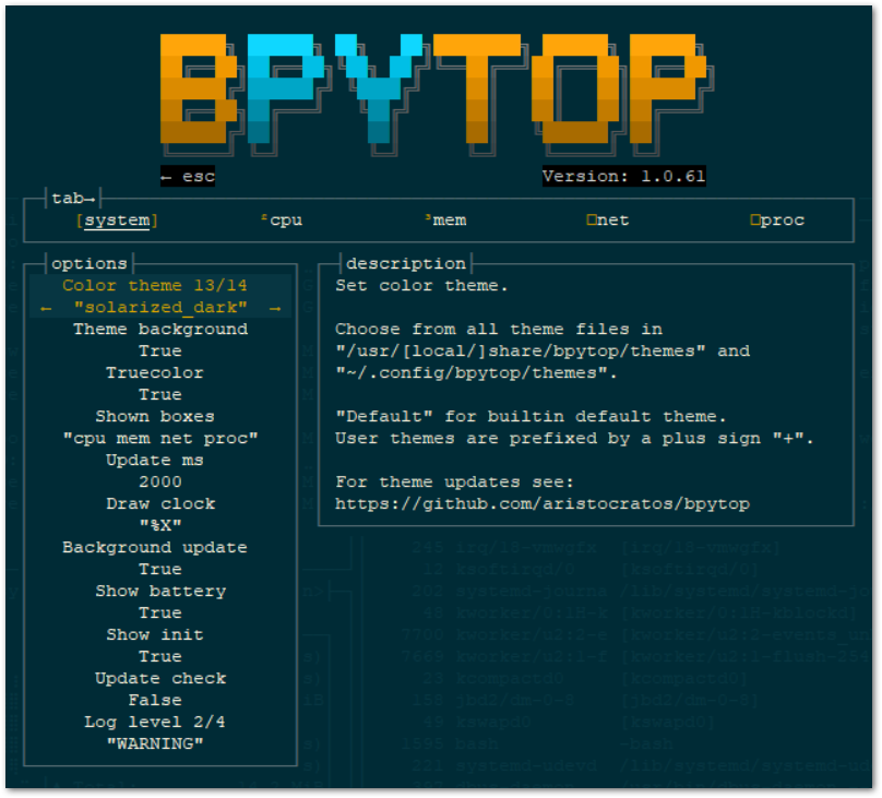 bpytop-menue